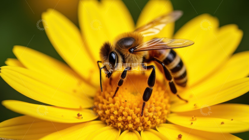 高清大图下载【趣麦麦图】蜜蜂在黄色花朵采蜜