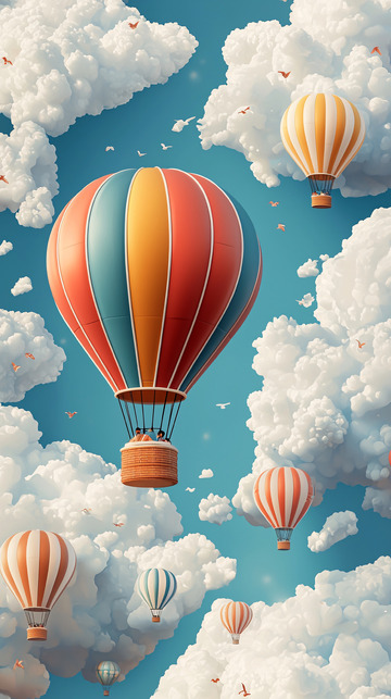 彩色热气球云朵天空