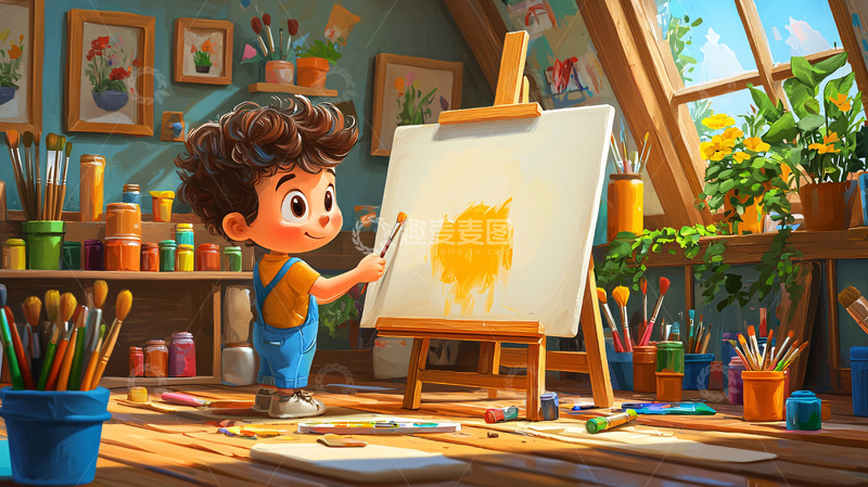 高清大图下载【趣麦麦图】阳光房里的小画家