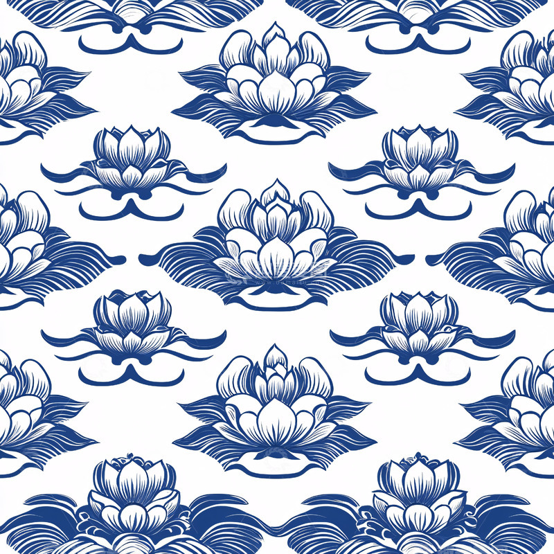 高清大图下载【趣麦麦图】青花瓷风格莲花纹样