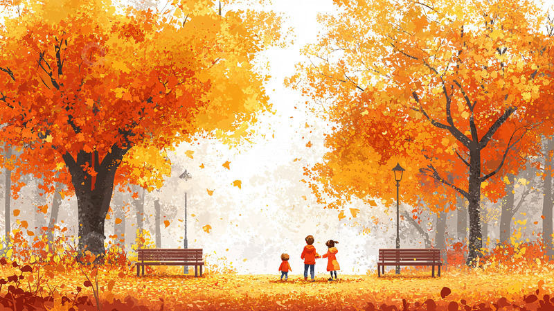 高清大图下载【趣麦麦图】秋天公园家庭