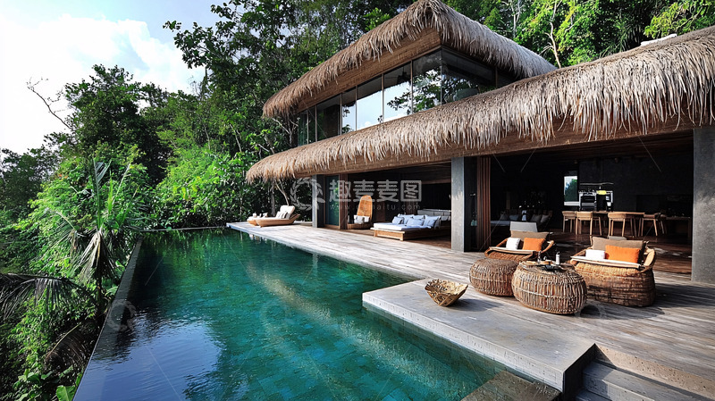 高清大图下载【趣麦麦图】热带雨林别墅泳池