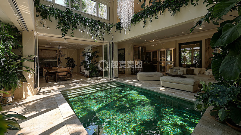 高清大图下载【趣麦麦图】室内泳池绿植环绕