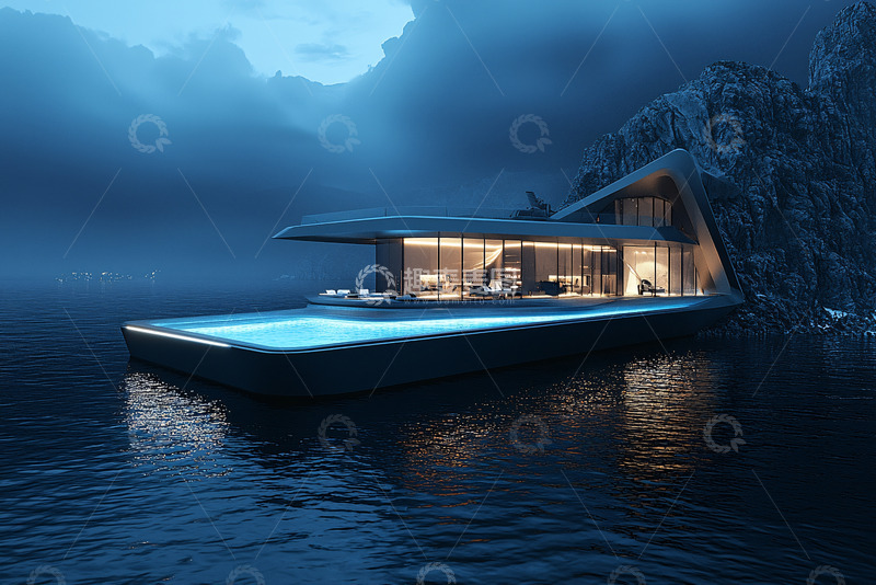 高清大图下载【趣麦麦图】海边悬崖现代别墅