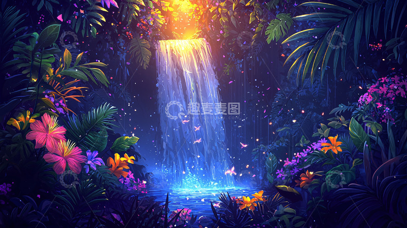 高清大图下载【趣麦麦图】热带雨林瀑布仙境