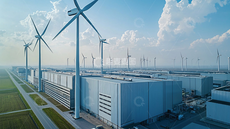 高清大图下载【趣麦麦图】风力发电场与建筑群鸟瞰
