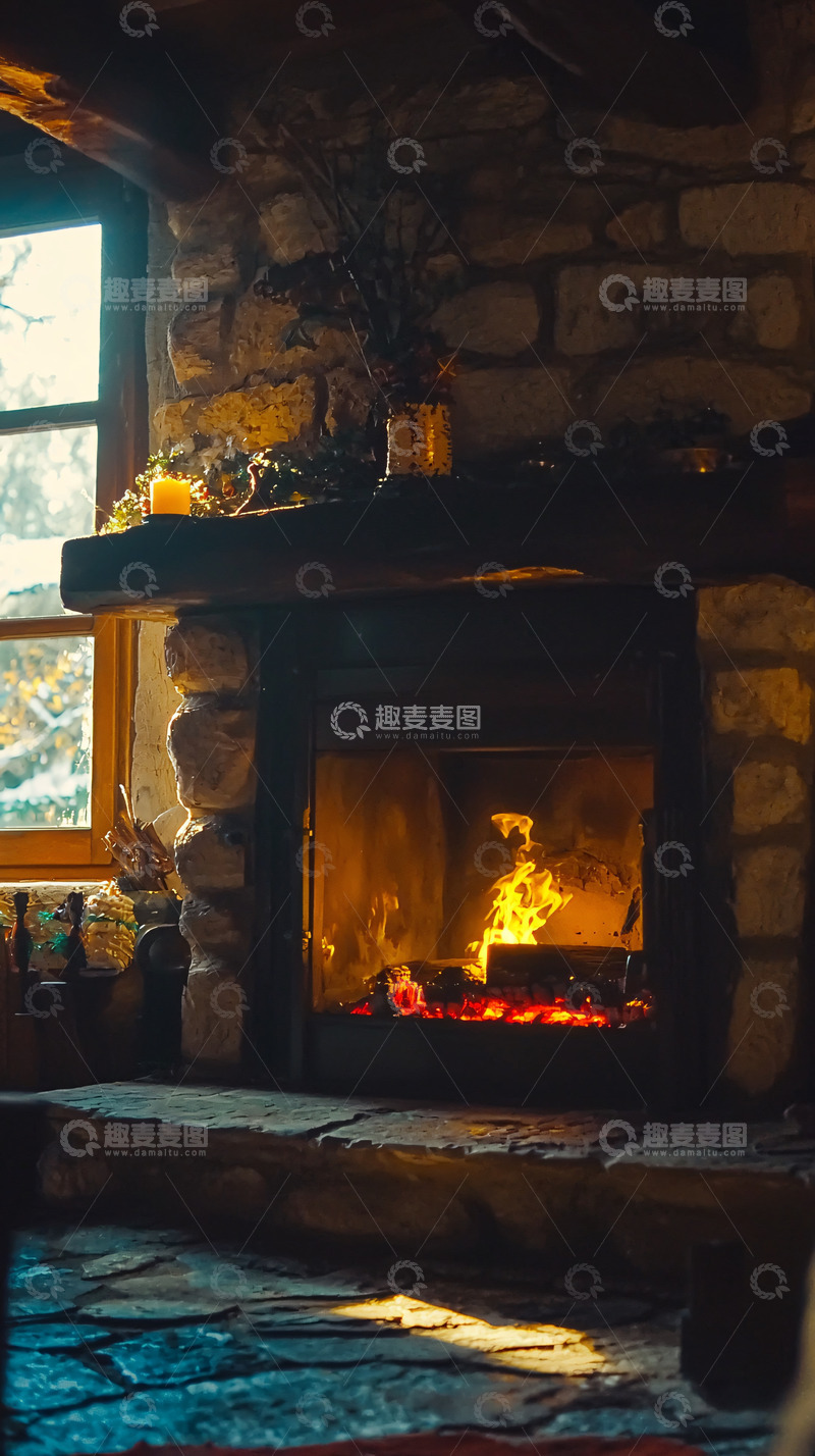 高清大图下载【趣麦麦图】温暖舒适的壁炉房间