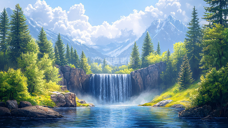 高清大图下载【趣麦麦图】壮丽山河间的瀑布