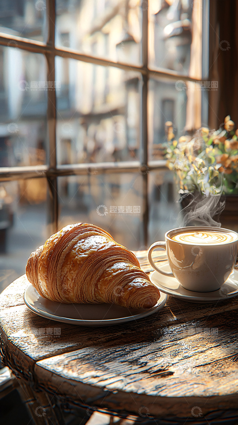 高清大图下载【趣麦麦图】咖啡与羊角面包的静物