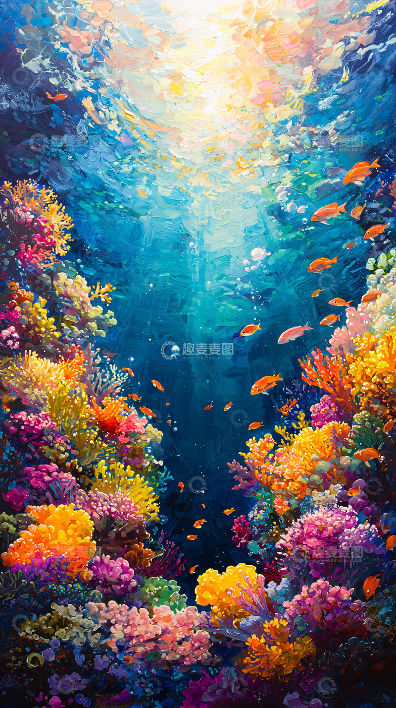 高清大图下载【趣麦麦图】海底珊瑚礁的油画景象