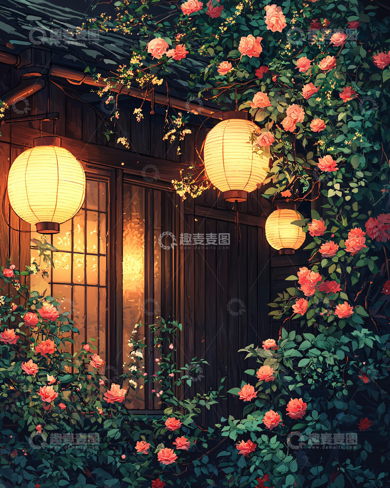 高清大图下载【趣麦麦图】日式庭院夜景