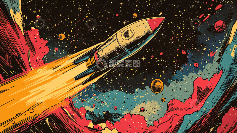 高清大图下载【趣麦麦图】复古太空火箭发射