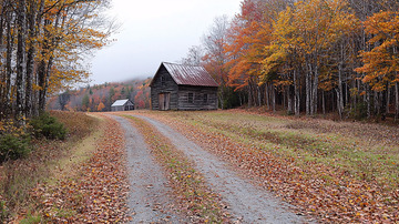 秋日乡间小路老屋