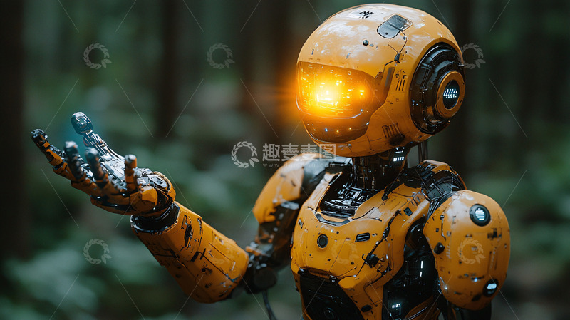 高清大图下载【趣麦麦图】森林里的小黄机器人