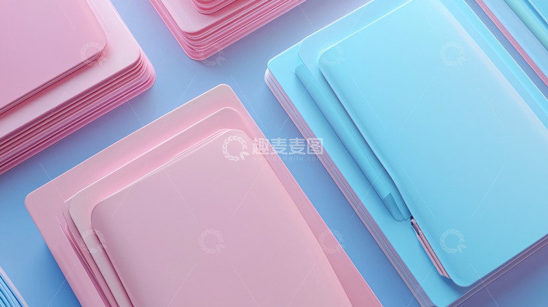高清大图下载【趣麦麦图】粉色蓝色笔记本堆叠