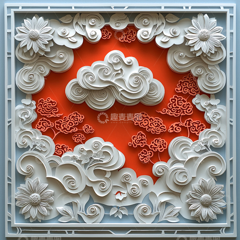 高清大图下载【趣麦麦图】祥云瑞气剪纸风格