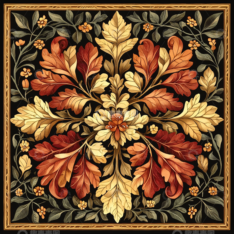 高清大图下载【趣麦麦图】秋叶对称图案装饰画