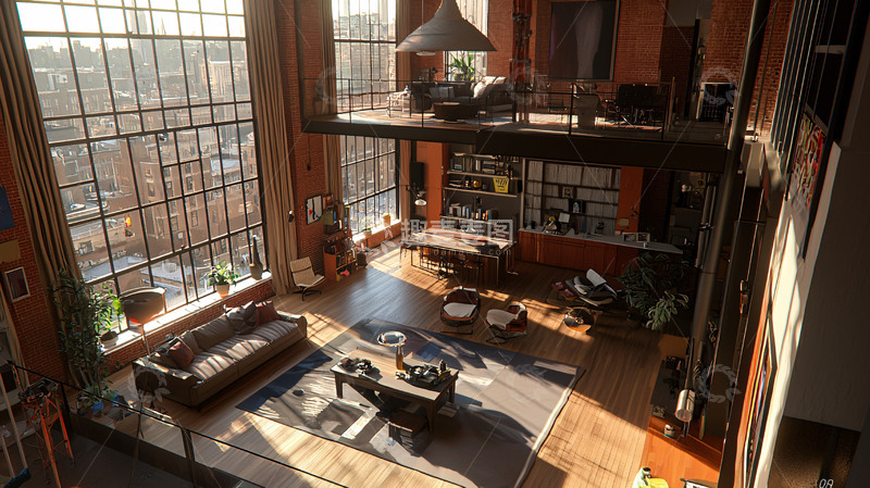 高清大图下载【趣麦麦图】阳光洒落的复式阁楼