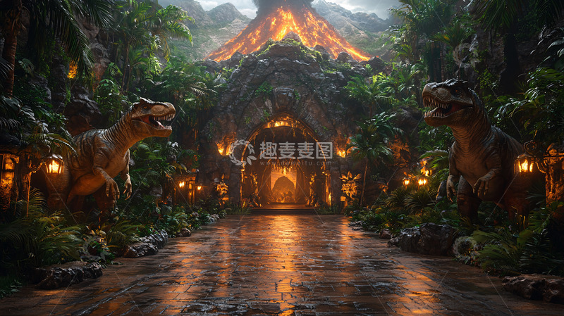 高清大图下载【趣麦麦图】雨后丛林恐龙探险乐园