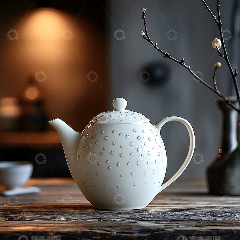 高清大图下载【趣麦麦图】白色陶瓷茶壶
