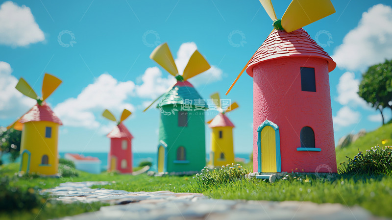高清大图下载【趣麦麦图】彩色风车小屋