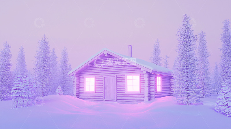 高清大图下载【趣麦麦图】梦幻紫色雪屋