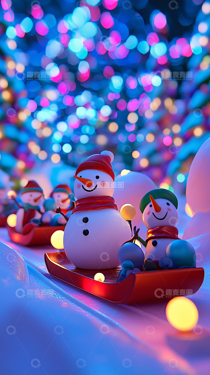 高清大图下载【趣麦麦图】雪人雪橇圣诞灯光