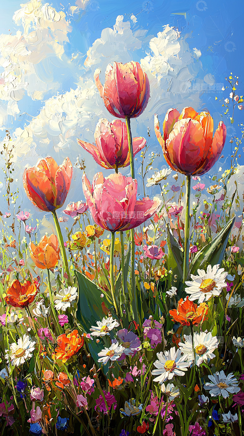高清大图下载【趣麦麦图】阳光下盛开的郁金香花田