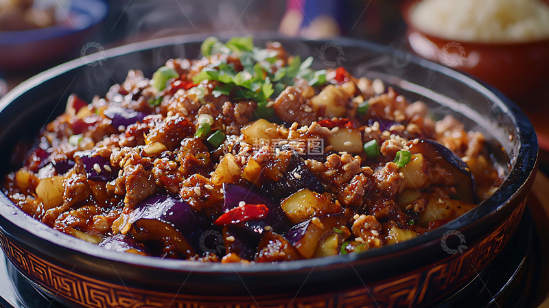 高清大图下载【趣麦麦图】香辣土豆肉末茄子煲