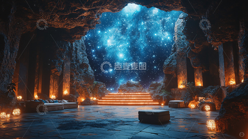 高清大图下载【趣麦麦图】洞穴宫殿星空夜景