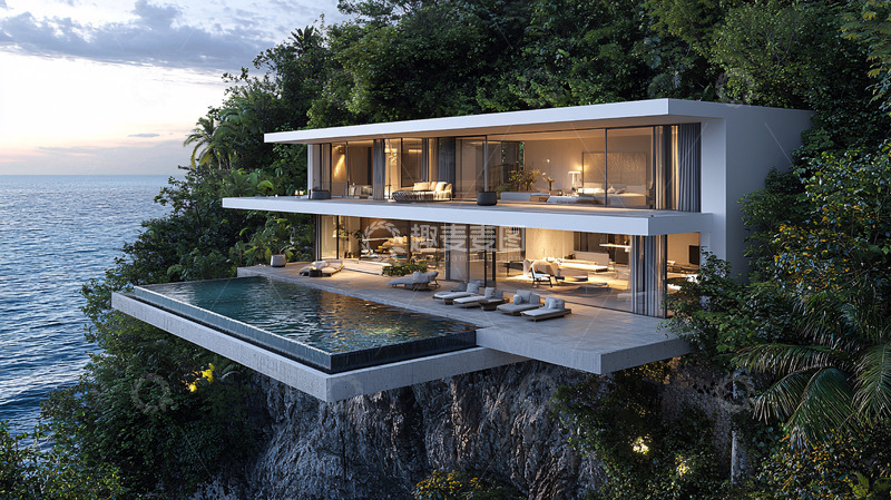 高清大图下载【趣麦麦图】海边悬崖现代别墅