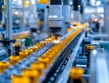 自动化生产线上运行的黄色产品