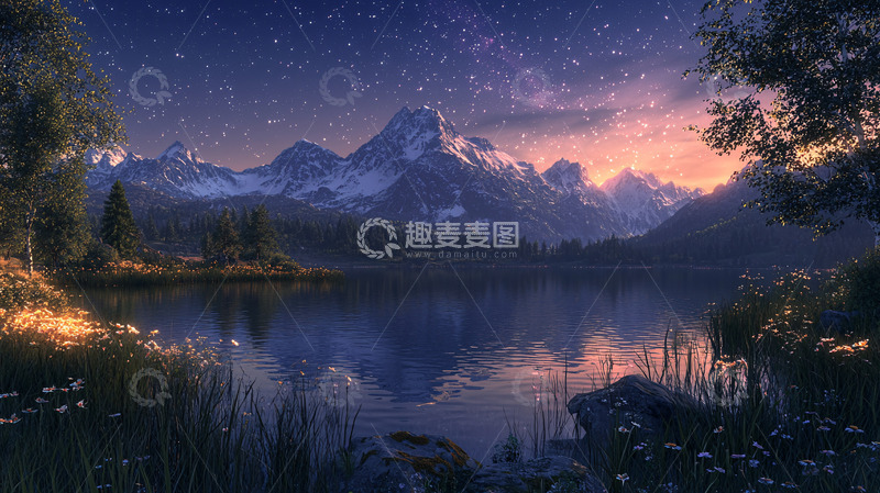 高清大图下载【趣麦麦图】星空下的宁静湖泊