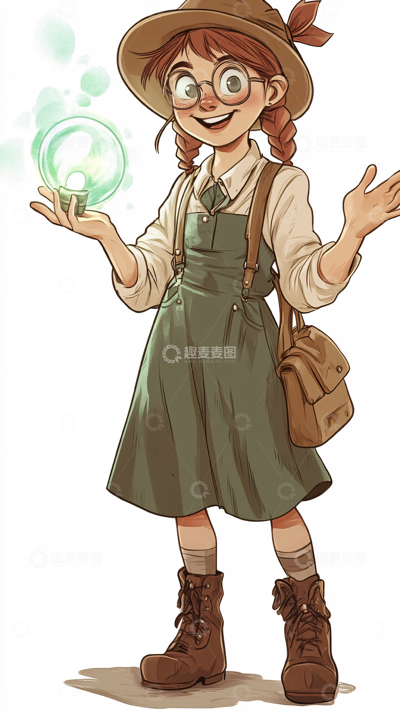 高清大图下载【趣麦麦图】戴眼镜红发女孩魔法球