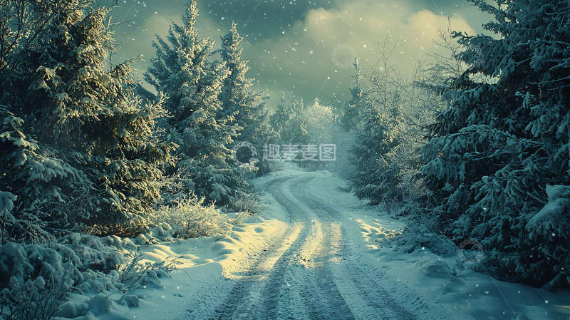 高清大图下载【趣麦麦图】雪地森林小路