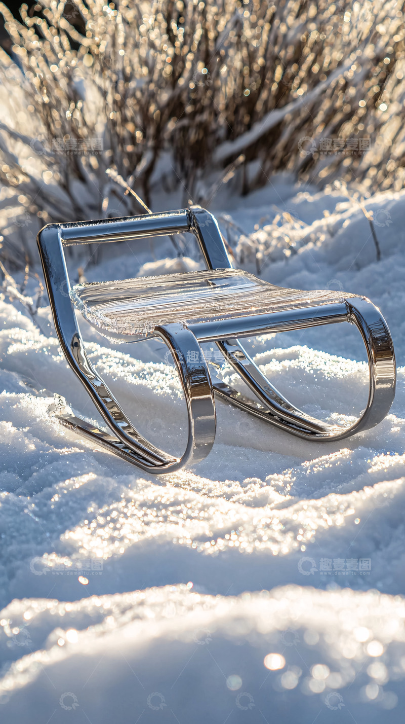 高清大图下载【趣麦麦图】雪地里的金属雪橇