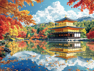 秋日金阁寺倒影