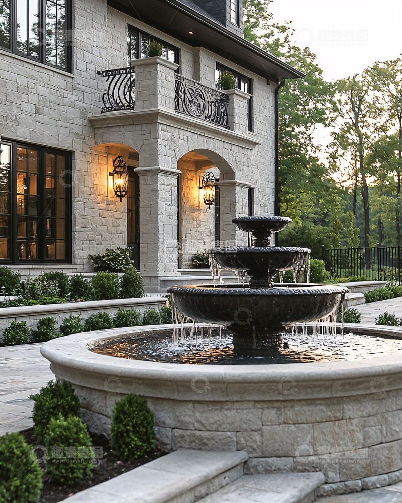 高清大图下载【趣麦麦图】别墅庭院喷泉