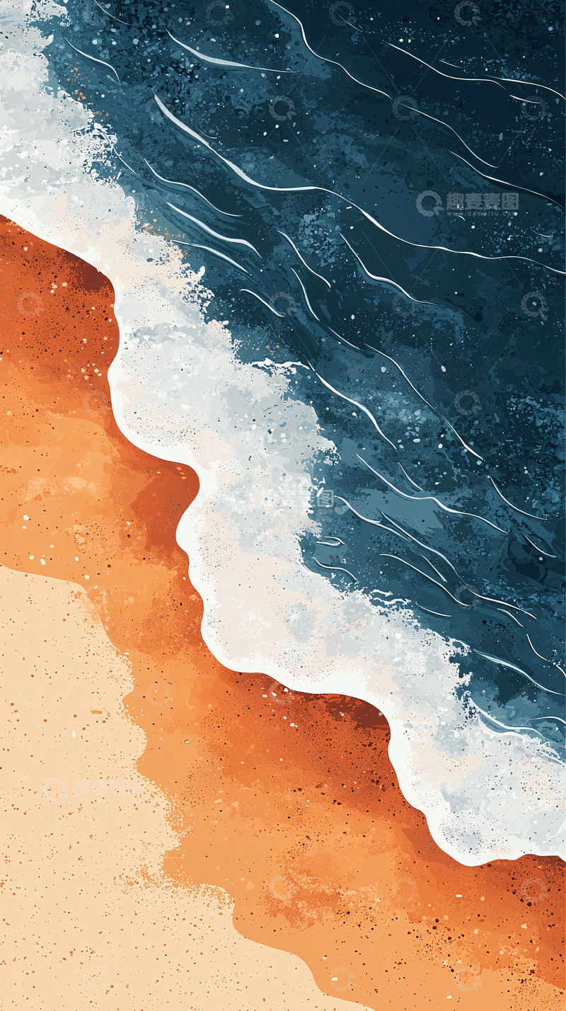 高清大图下载【趣麦麦图】海滩上的蓝色浪花