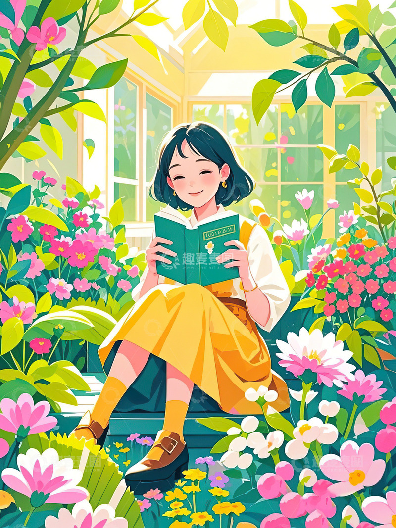 4月23日读书日看书的女孩插画22