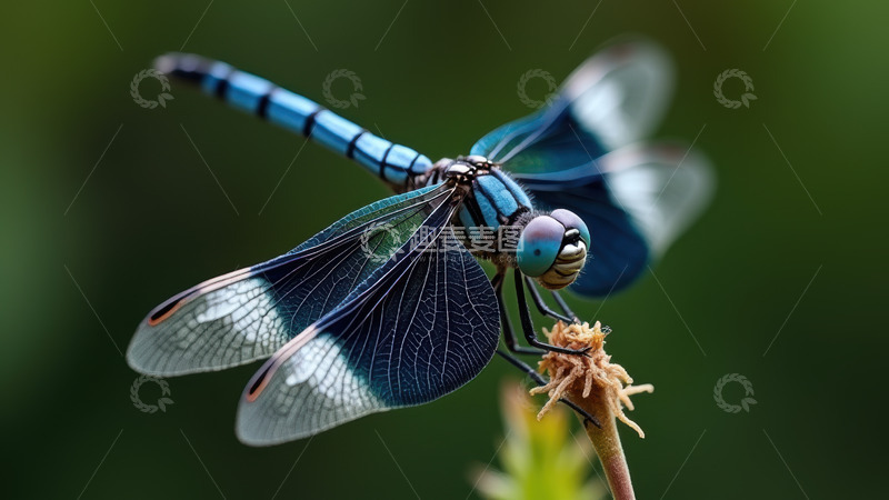 高清大图下载【趣麦麦图】草茎上的蓝白蜻蜓