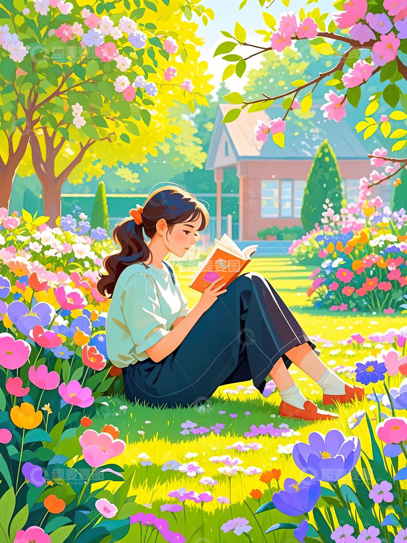 4月23日读书日看书的女孩插画15