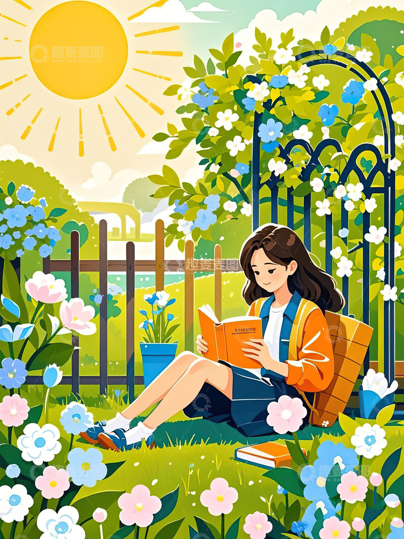 高清大图下载【趣麦麦图】4月23日读书日看书的女孩插画14