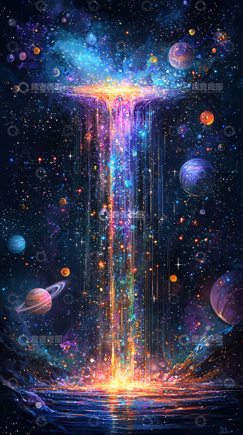 高清大图下载【趣麦麦图】宇宙星河瀑布