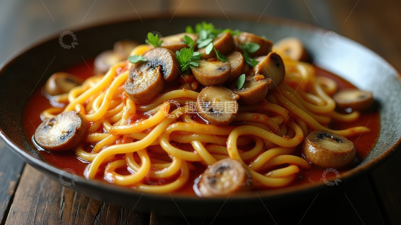 高清大图下载【趣麦麦图】蘑菇番茄酱意面