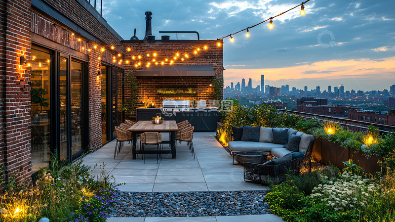 高清大图下载【趣麦麦图】楼顶露台夜景