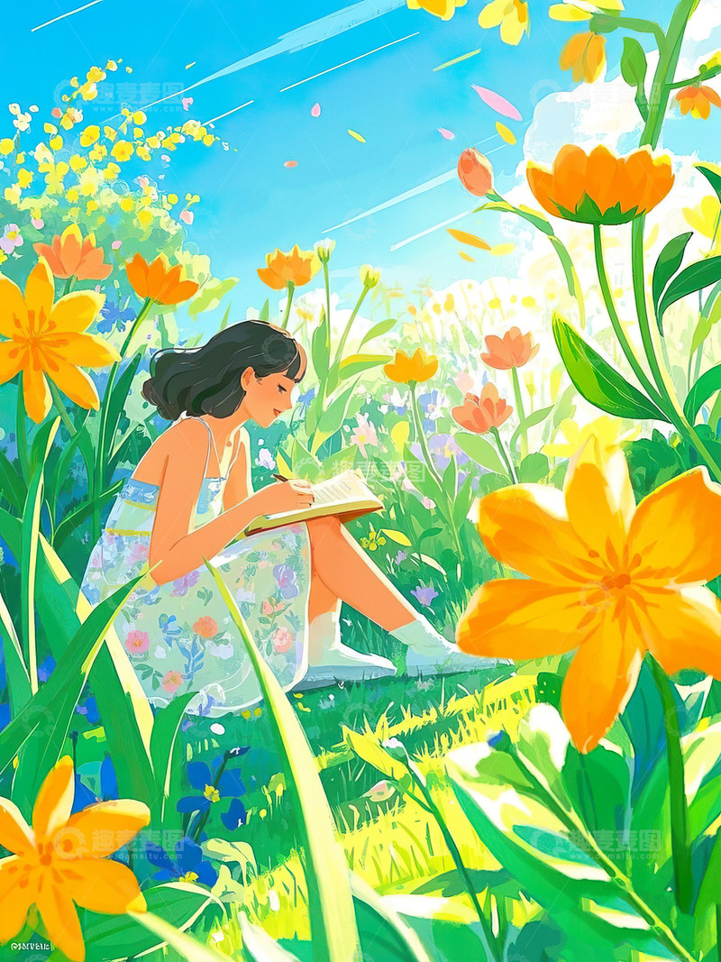 4月23日读书日看书的女孩插画9