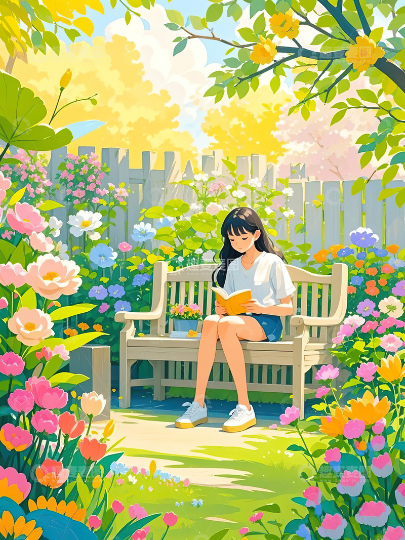 高清大图下载【趣麦麦图】4月23日读书日看书的女孩插画29