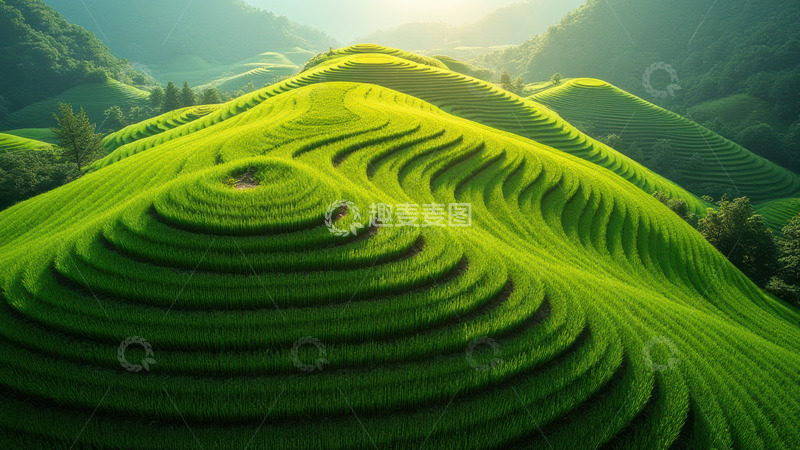 高清大图下载【趣麦麦图】阳光下的螺旋形梯田景致