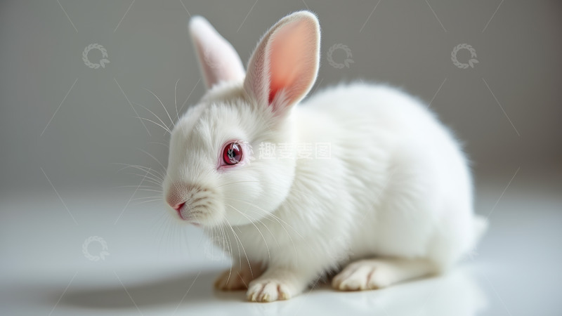 高清大图下载【趣麦麦图】白色背景下的白兔